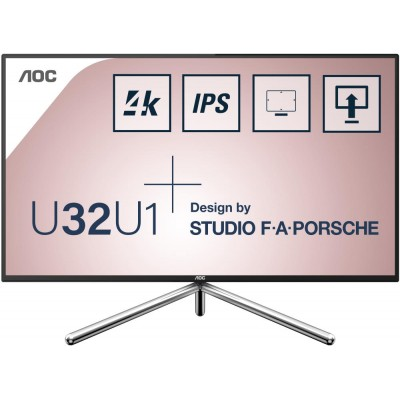 Монитор AOC U32U1 32" U32U1 Black-Silver PORSCHE design с поворотом экрана (4K, IPS, 3840x2160, HDR600, 5 ms, 178°/178°, 50M:1, +HDMI 1.4, +HDMI 2.0, +DisplayPort 1.2, +3xUSB 3.1, +USB-Type C 3.1,
