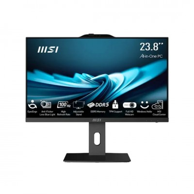Моноблок MSI Pro AP242P 14M AiO 23,8" FHD(1920x1080)IPS AG Non-touch, Core i5-14400 (2.5GHz), 16Gb DDR5 (2x8Gb), 256GB SSD, 1TB HDD, Intel UHD,WiFi,BT,camera,WirelessKB&mouse Eng/Rus,noOS,1y w-ty,Black