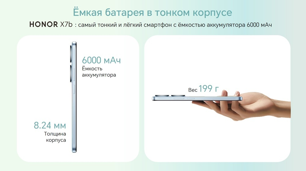 HONOR X7b Емкая батарея в тонком корпусе