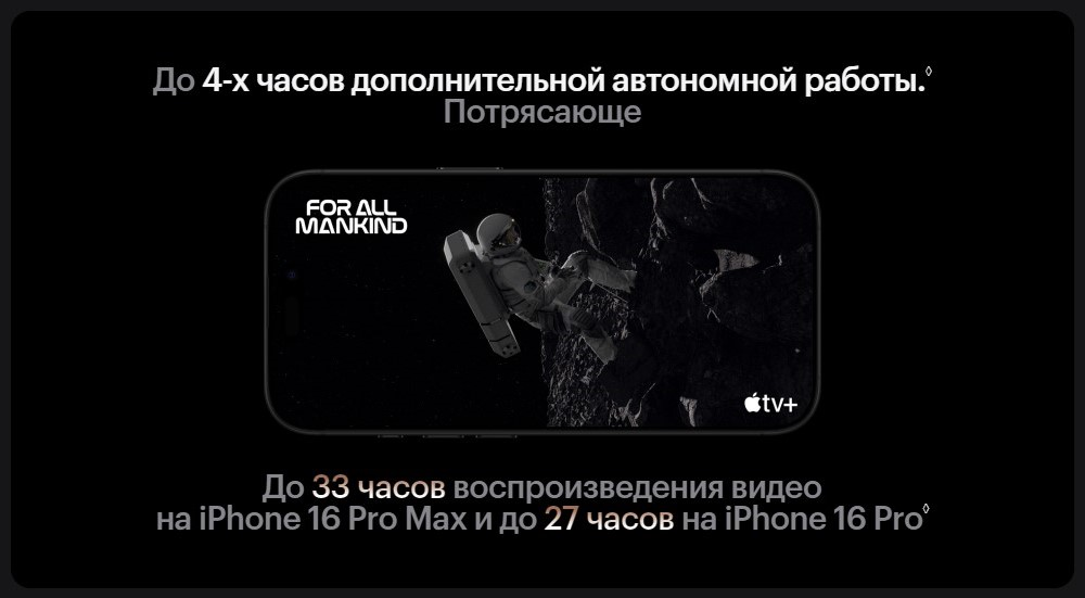 iPhone 16 Pro/Pro Max Длительное время работы
