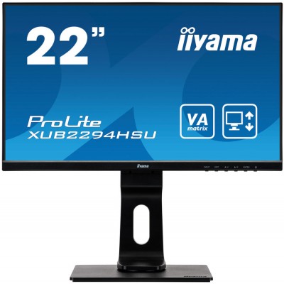 Монитор IIYAMA 21.5" ProLite XUB2294HSU-B1 черный VA LED 4ms 16:9 HDMI M/M матовая HAS Pivot 1000:1 250cd 178гр/178гр 1920x1080 D-Sub DisplayPort FHD USB 4.7кг