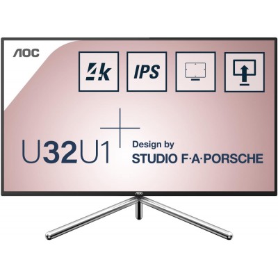Монитор AOC U32U1 32" U32U1 Black-Silver PORSCHE design с поворотом экрана (4K, IPS, 3840x2160, HDR600, 5 ms, 178°/178°, 50M:1, +HDMI 1.4, +HDMI 2.0, +DisplayPort 1.2, +3xUSB 3.1, +USB-Type C 3.1,