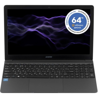 Ноутбук Digma EVE 15 P417 Pentium J3710 4Gb SSD128Gb Intel HD Graphics 405 15.6" IPS FHD (1920x1080) Windows 10 Home Single Language 64 dk.grey WiFi BT Cam 5000mAh