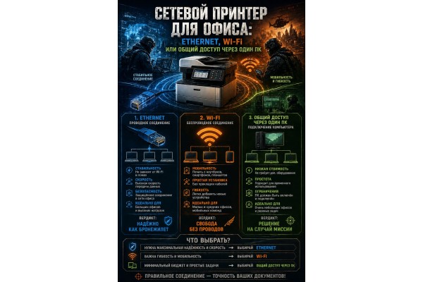 Сетевой принтер для офиса: Ethernet, Wi‑Fi или общий доступ через один ПК