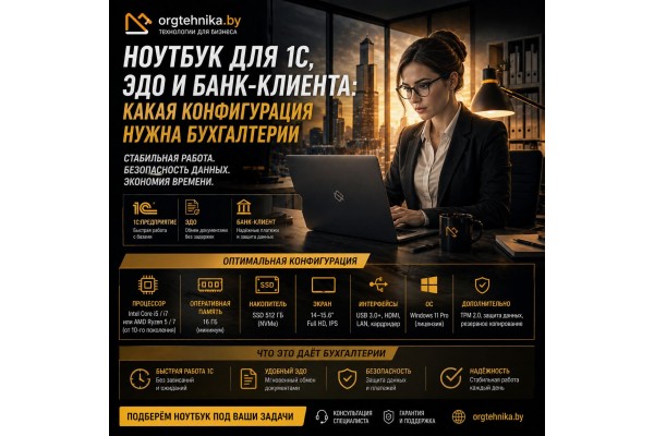 Ноутбук для 1С, ЭДО и банк-клиента: какая конфигурация нужна бухгалтерии