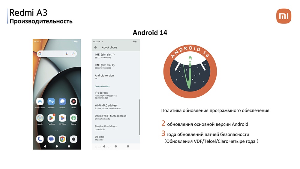 Xiaomi Redmi A3 4GB/128GB (синий) Производительность