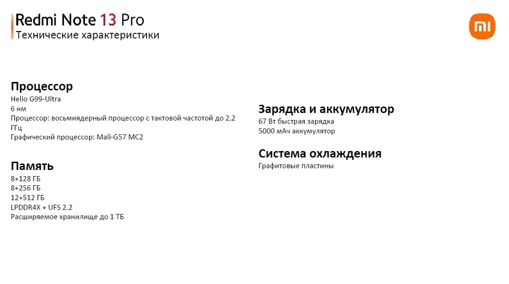 XIAOMI Redmi Note 13 Pro Технические характеристики