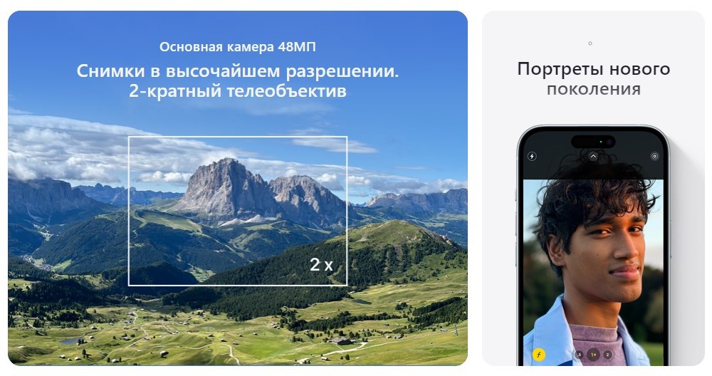 Apple iPhone 15 / 15 Plus Основная камера 48 МП