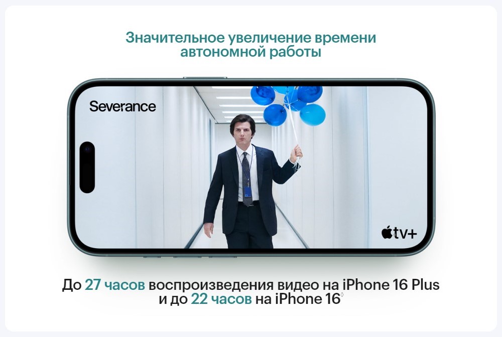 Apple iPhone 16 / 16 Plus Значительное увеличение времени автономной работы