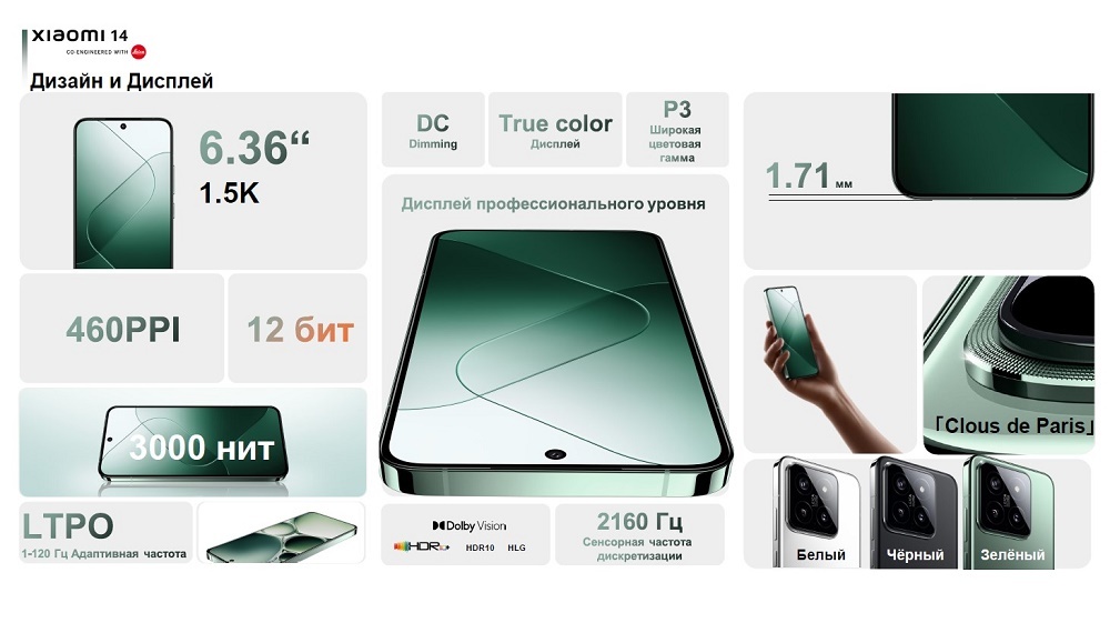 Xiaomi 14 12GB/512GB Black RU Дизайн и дисплей