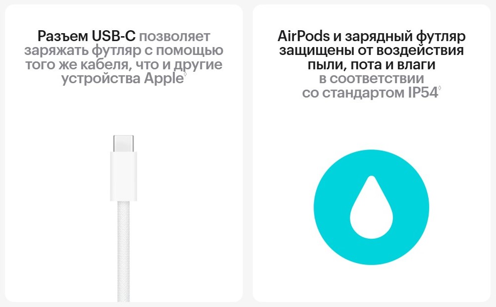 Apple Airpods 4 без ANC Пыле- влагозащита