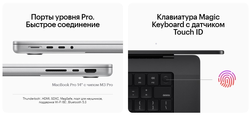 Apple MacBook Pro (M3, 2023) Порты уровня Pro