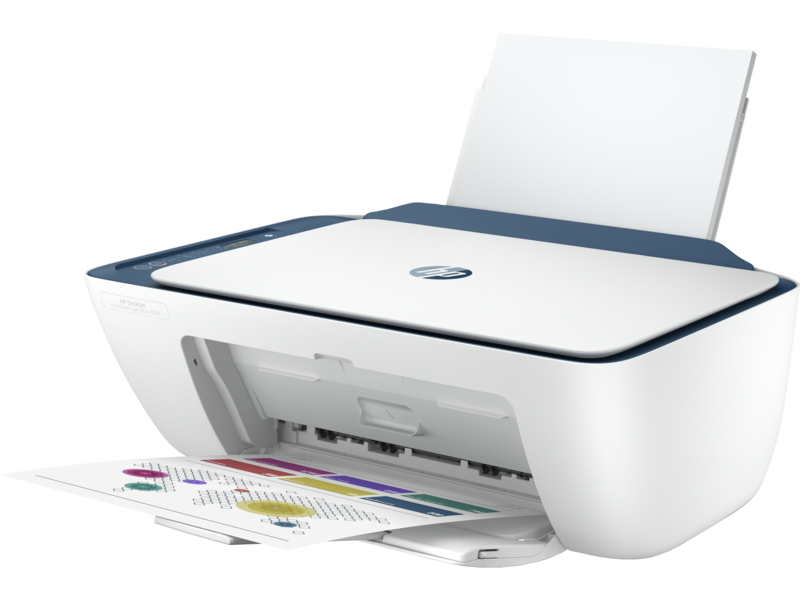 HP DeskJet Ink Advantage Ultra 4828, All-in-One (Indigo) Front Left with output